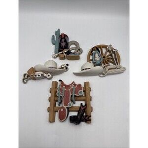 1995 Home Interiors Burwood Western Cowboy Wall Plaques Set #3344